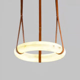 Oslo Alabaster Ring LED Pendant Hanging Light with Modern Leather Strap