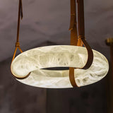 Oslo Alabaster Ring LED Pendant Hanging Light with Modern Leather Strap
