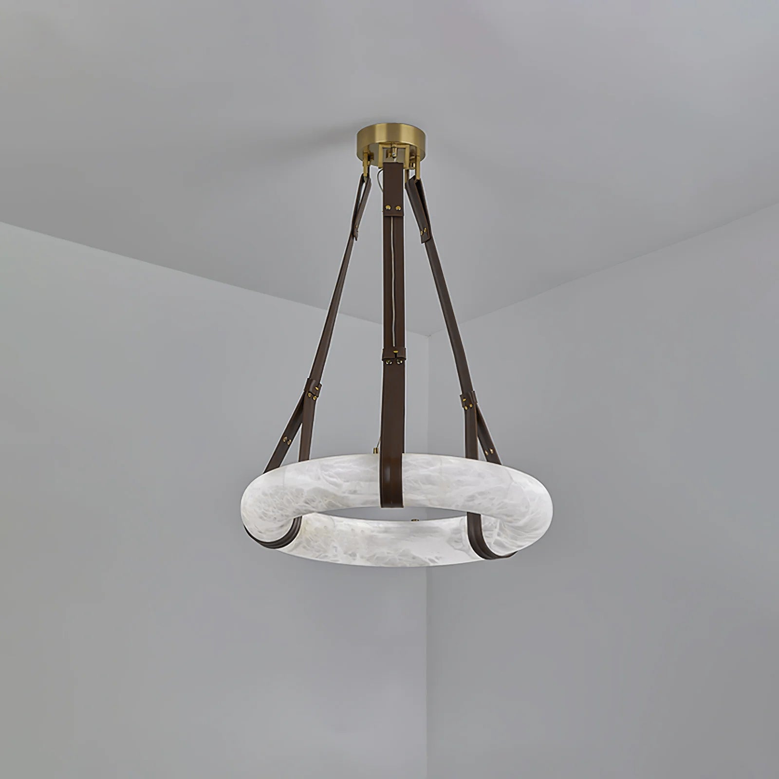 Oslo Alabaster Ring LED Pendant Hanging Light with Modern Leather Strap