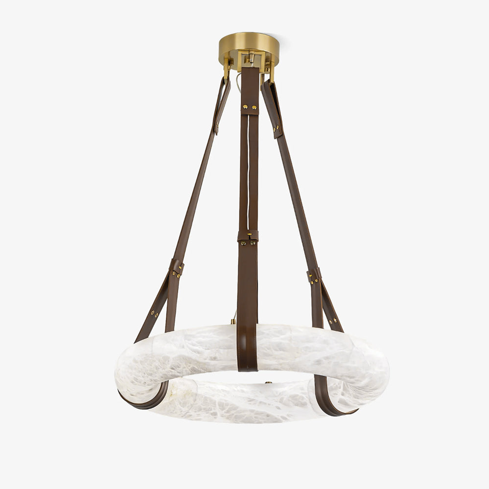 Oslo Alabaster Ring LED Pendant Hanging Light with Modern Leather Strap