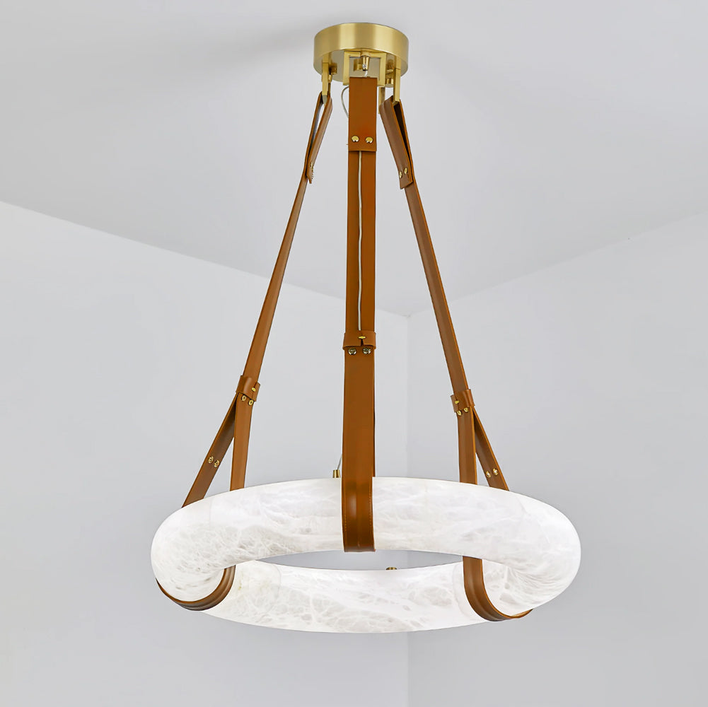 Oslo Alabaster Ring LED Pendant Hanging Light with Modern Leather Strap