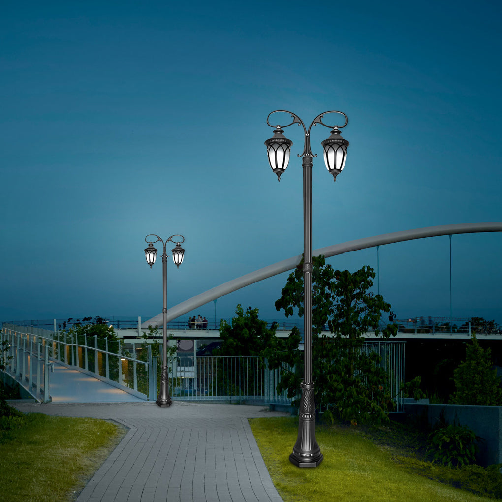 Outdoor Garden Street Light 118 Inch Dual Head LED Post Lamp Waterproof Black Aluminum