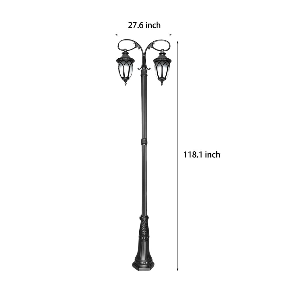 Outdoor Garden Street Light 118 Inch Dual Head LED Post Lamp Waterproof Black Aluminum