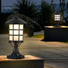 Outdoor Modern Black Round Cage Solar Post Cap Light Waterproof LED Garden Pillar Lamp with Remote Control