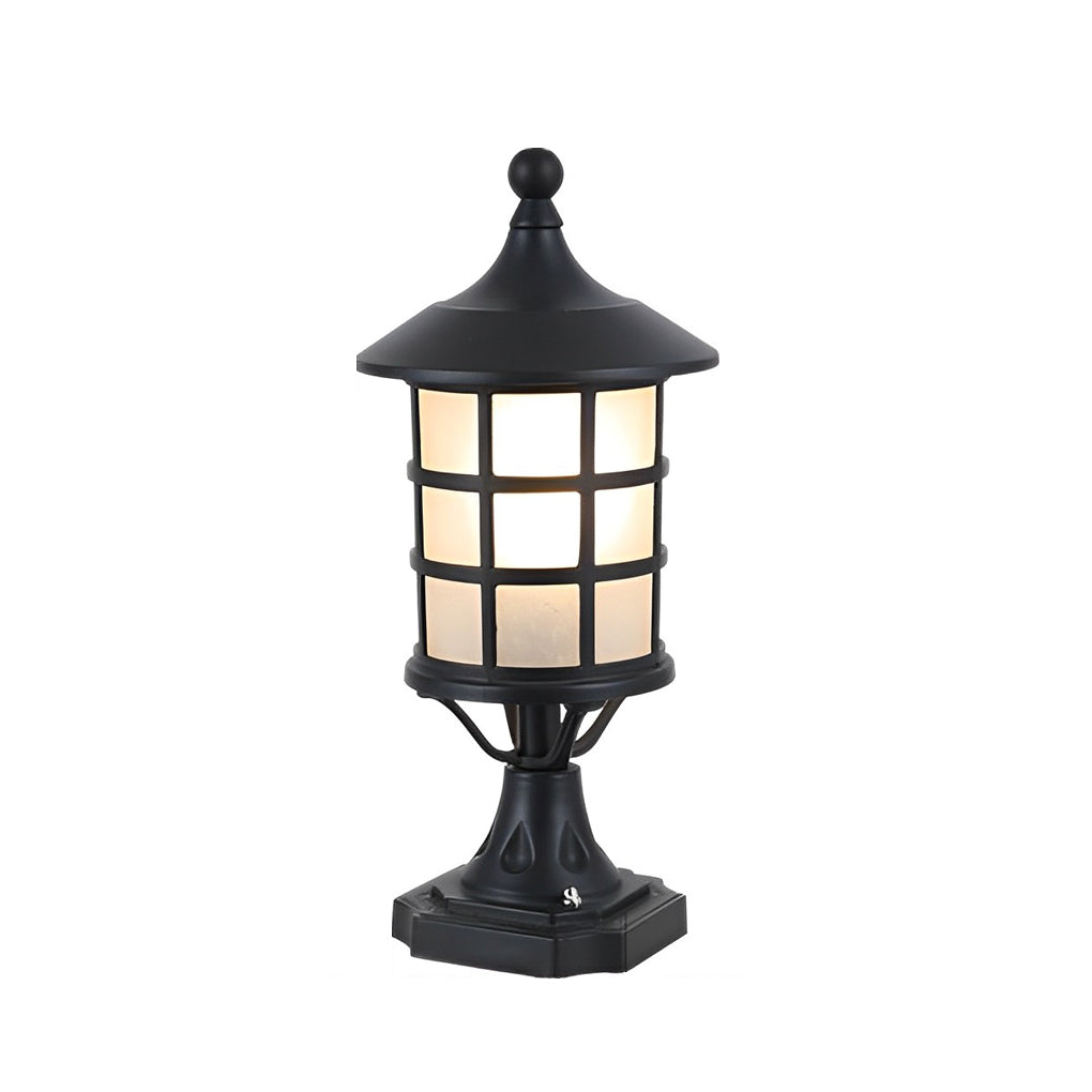 Outdoor Modern Black Round Cage Solar Post Cap Light Waterproof LED Garden Pillar Lamp with Remote Control