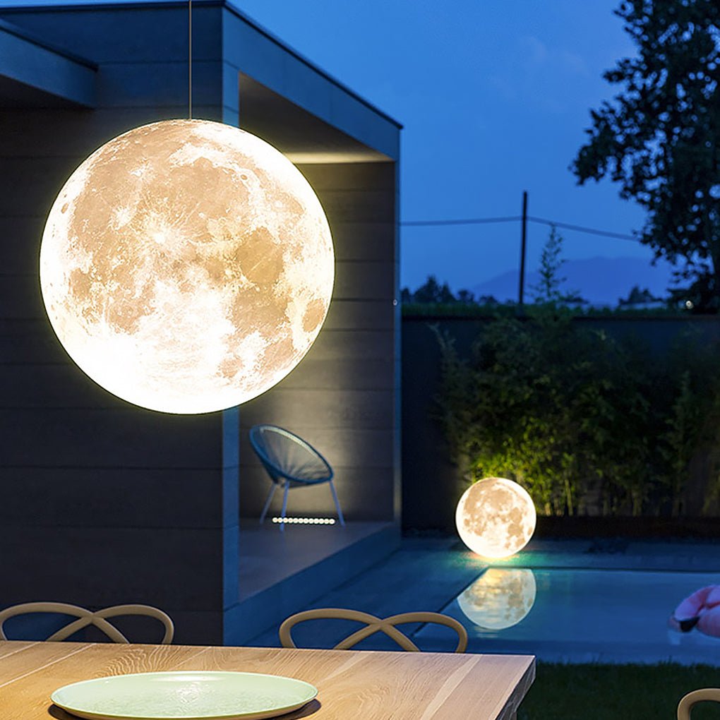 Waterproof Moon Texture Resin Outdoor Pendant Light Landscape Globe Chandelier