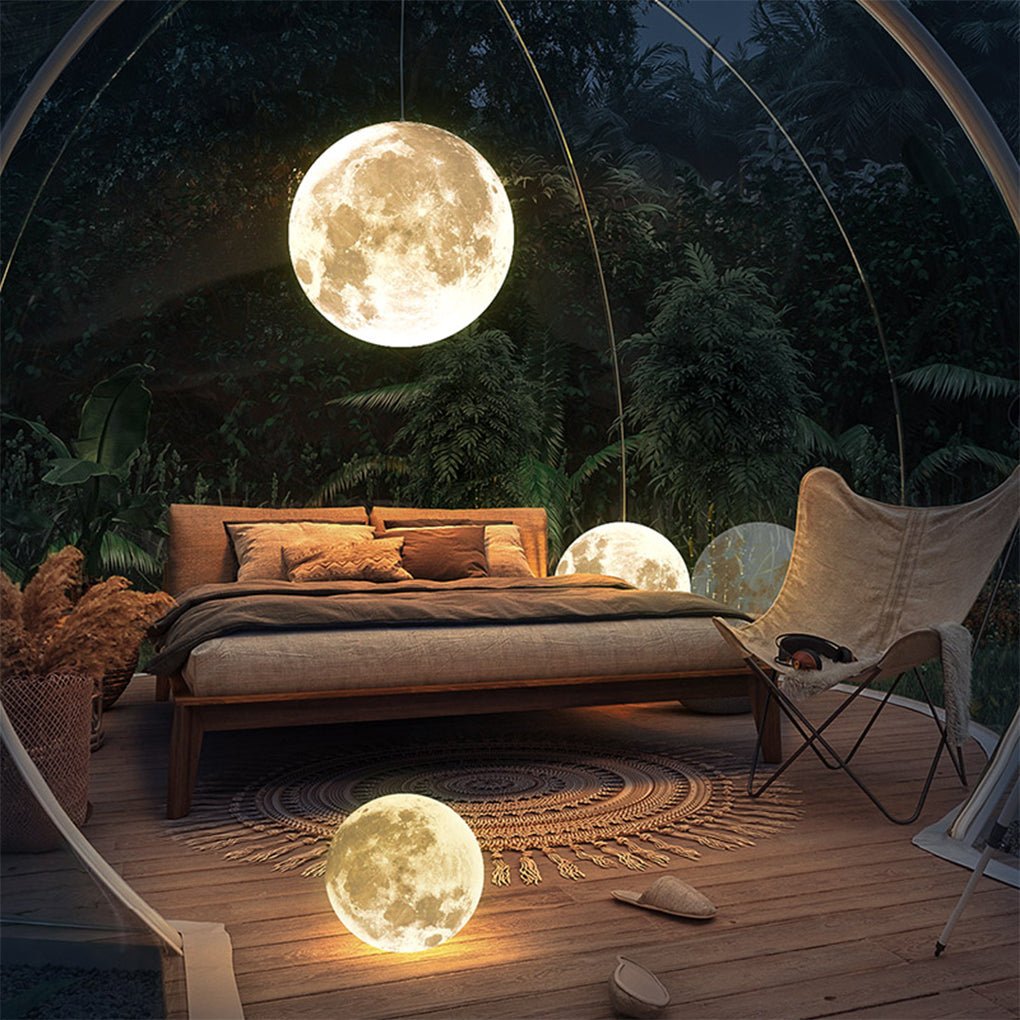 Waterproof Moon Texture Resin Outdoor Pendant Light Landscape Globe Chandelier