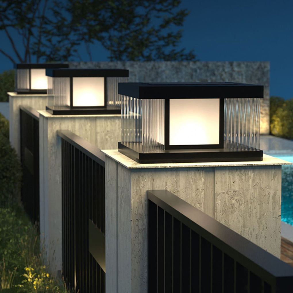 Outdoor Solar Fence Post Lights Waterproof IP65 LED Modern Black Garden Deck Lighting
