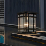 Outdoor Solar Fence Post Lights Waterproof Matte Black Aluminum Retro Glass Garden Lamp
