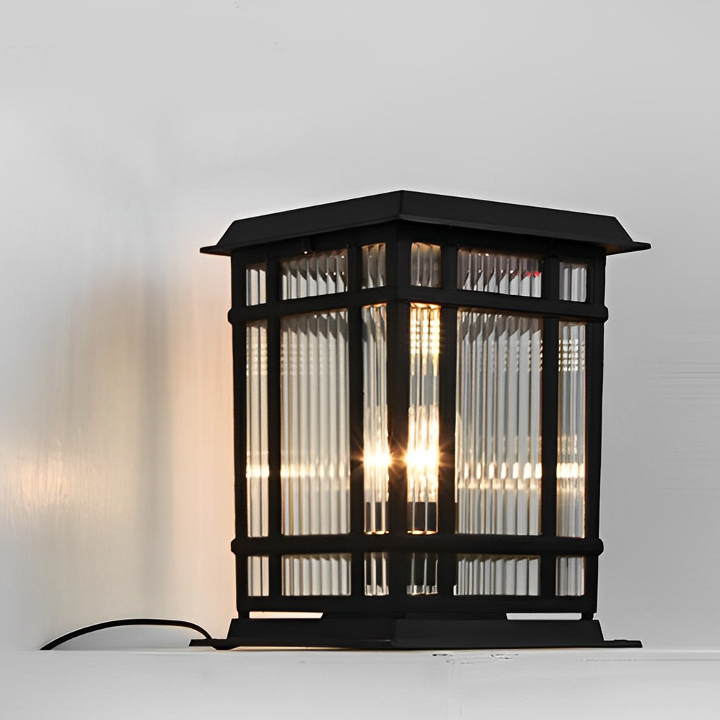 Outdoor Solar Fence Post Lights Waterproof Matte Black Aluminum Retro Glass Garden Lamp