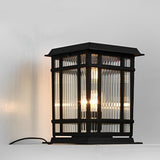 Outdoor Solar Fence Post Lights Waterproof Matte Black Aluminum Retro Glass Garden Lamp