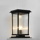 Outdoor Solar Fence Post Lights Waterproof Matte Black Aluminum Retro Glass Garden Lamp
