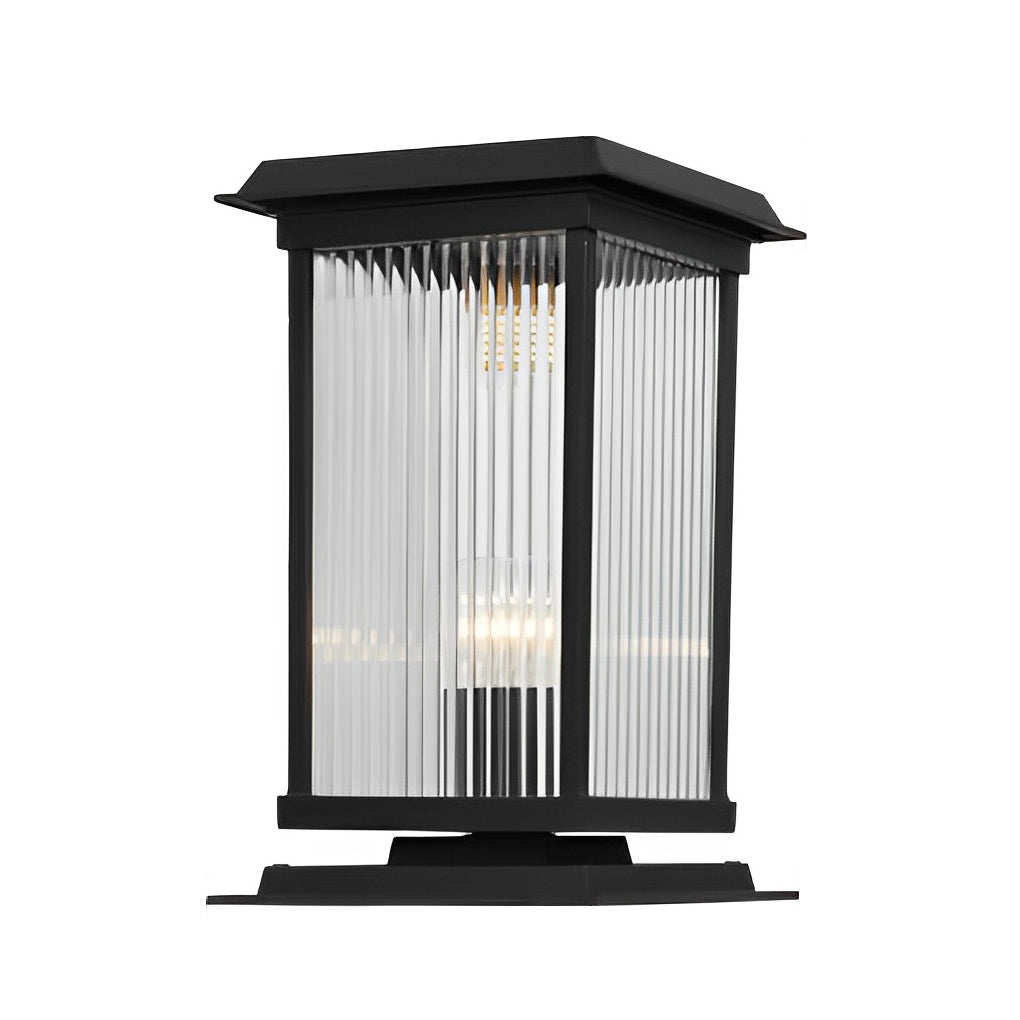 Outdoor Solar Fence Post Lights Waterproof Matte Black Aluminum Retro Glass Garden Lamp