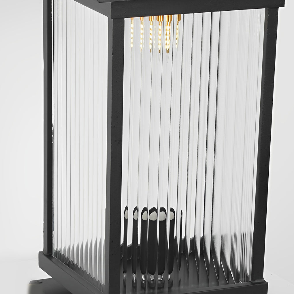 Outdoor Solar Fence Post Lights Waterproof Matte Black Aluminum Retro Glass Garden Lamp