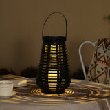 Outdoor Solar Lantern Black Woven PVC Rattan LED Decorative Garden Light for Patio and Path