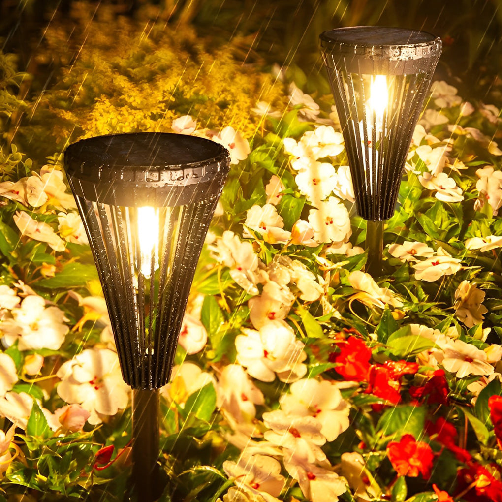 Outdoor Solar Powered Pathway Lights Black LED Waterproof Garden Landscape Lighting for Walkways
