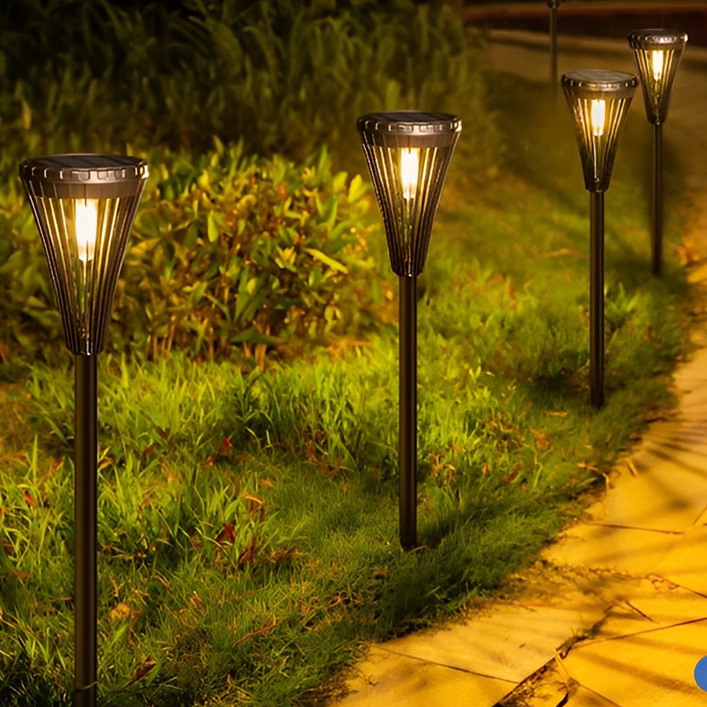Outdoor Solar Powered Pathway Lights Black LED Waterproof Garden Landscape Lighting for Walkways