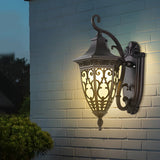 Outdoor Solar Wall Sconce Waterproof Black Aluminum Porch Light with Vintage Flower Design