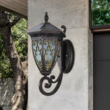 Outdoor Solar Wall Sconce Waterproof Black Aluminum Porch Light with Vintage Flower Design