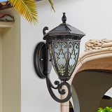 Outdoor Solar Wall Sconce Waterproof Black Aluminum Porch Light with Vintage Flower Design
