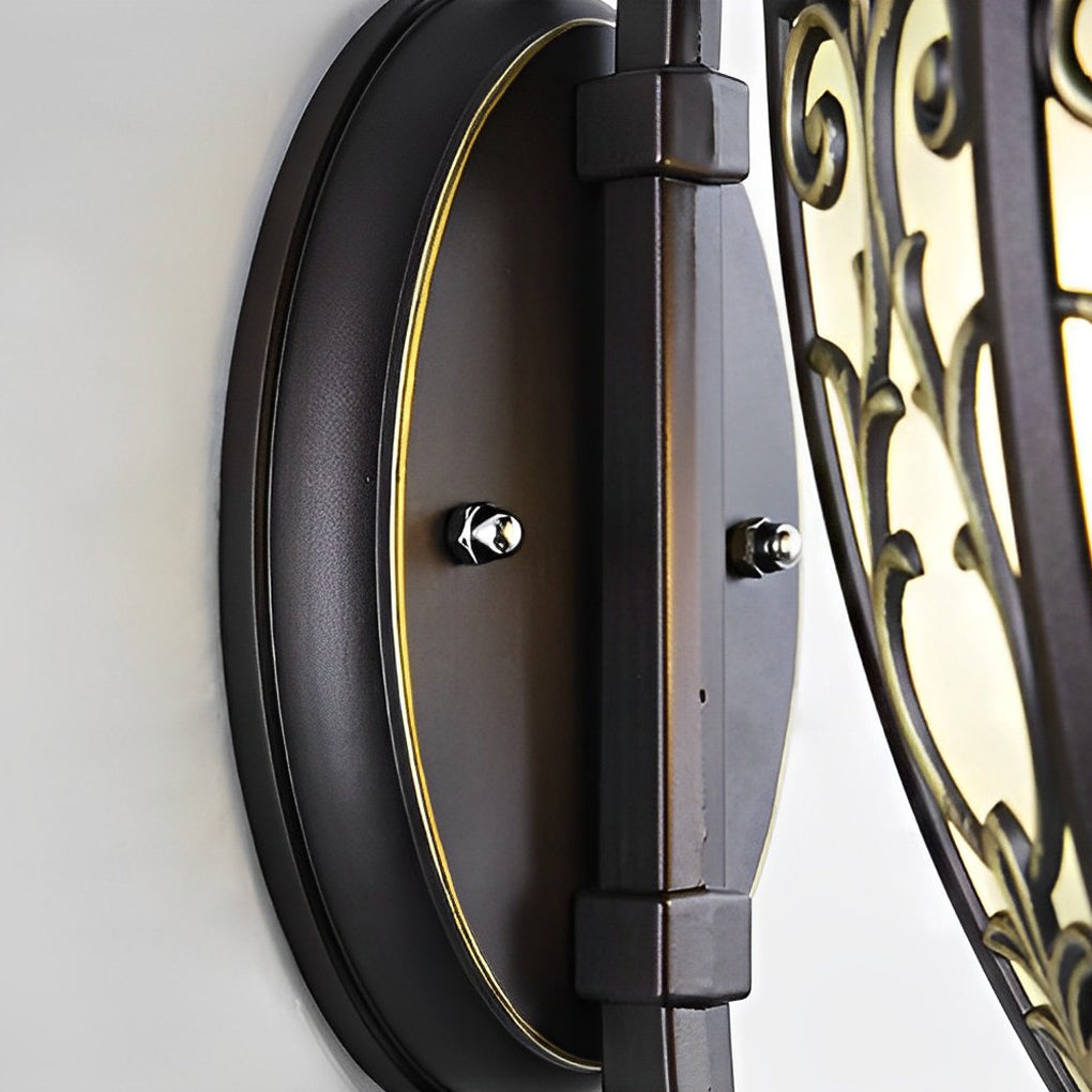 Outdoor Solar Wall Sconce Waterproof Black Aluminum Porch Light with Vintage Flower Design