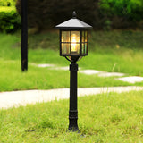 Outdoor Square Black Aluminum Retro Solar Powered Lawn Lamp Waterproof Garden Pathway Pedestal Light