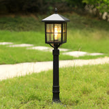 Outdoor Square Black Aluminum Retro Solar Powered Lawn Lamp Waterproof Garden Pathway Pedestal Light