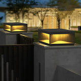 Outdoor Waterproof Black Square Solar Fence Post Light Stainless Steel Pillar Lamp for Garden Decor