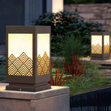 Outdoor Waterproof Lawn Lamp Classical Hollow Pattern Garden Post Light with Brown Finish