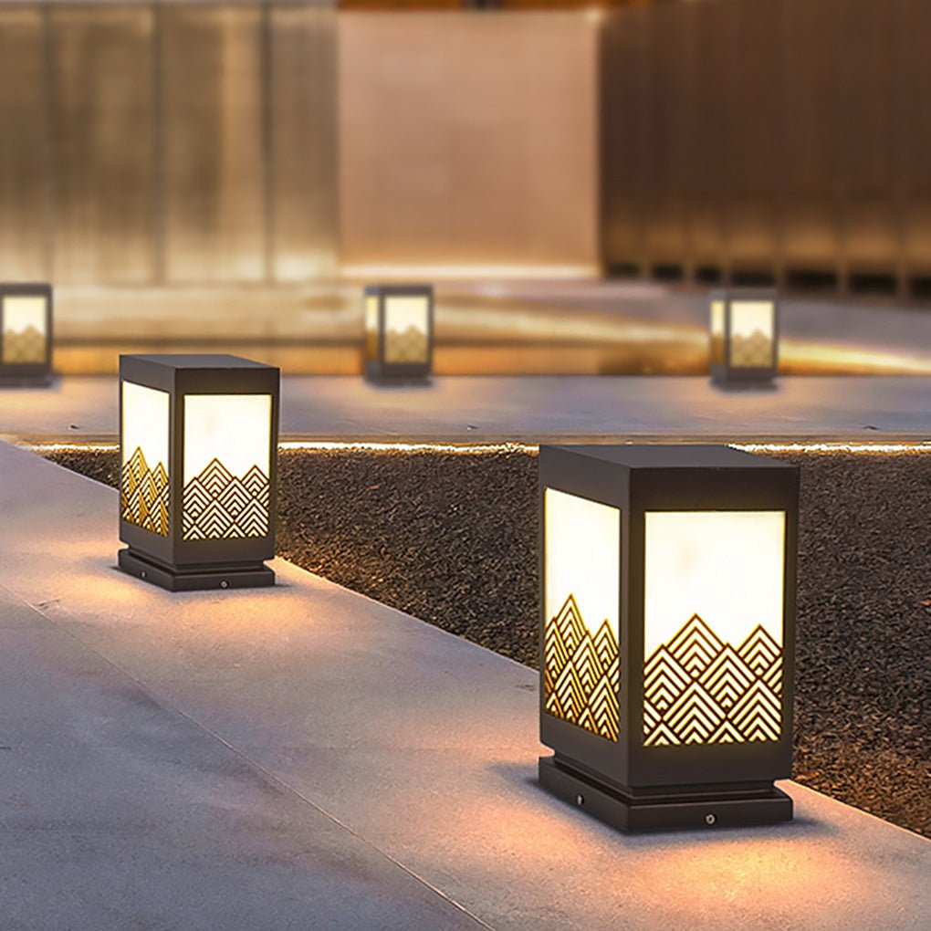 Outdoor Waterproof Lawn Lamp Classical Hollow Pattern Garden Post Light with Brown Finish