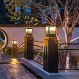 Outdoor Waterproof Lawn Lamp Classical Hollow Pattern Garden Post Light with Brown Finish