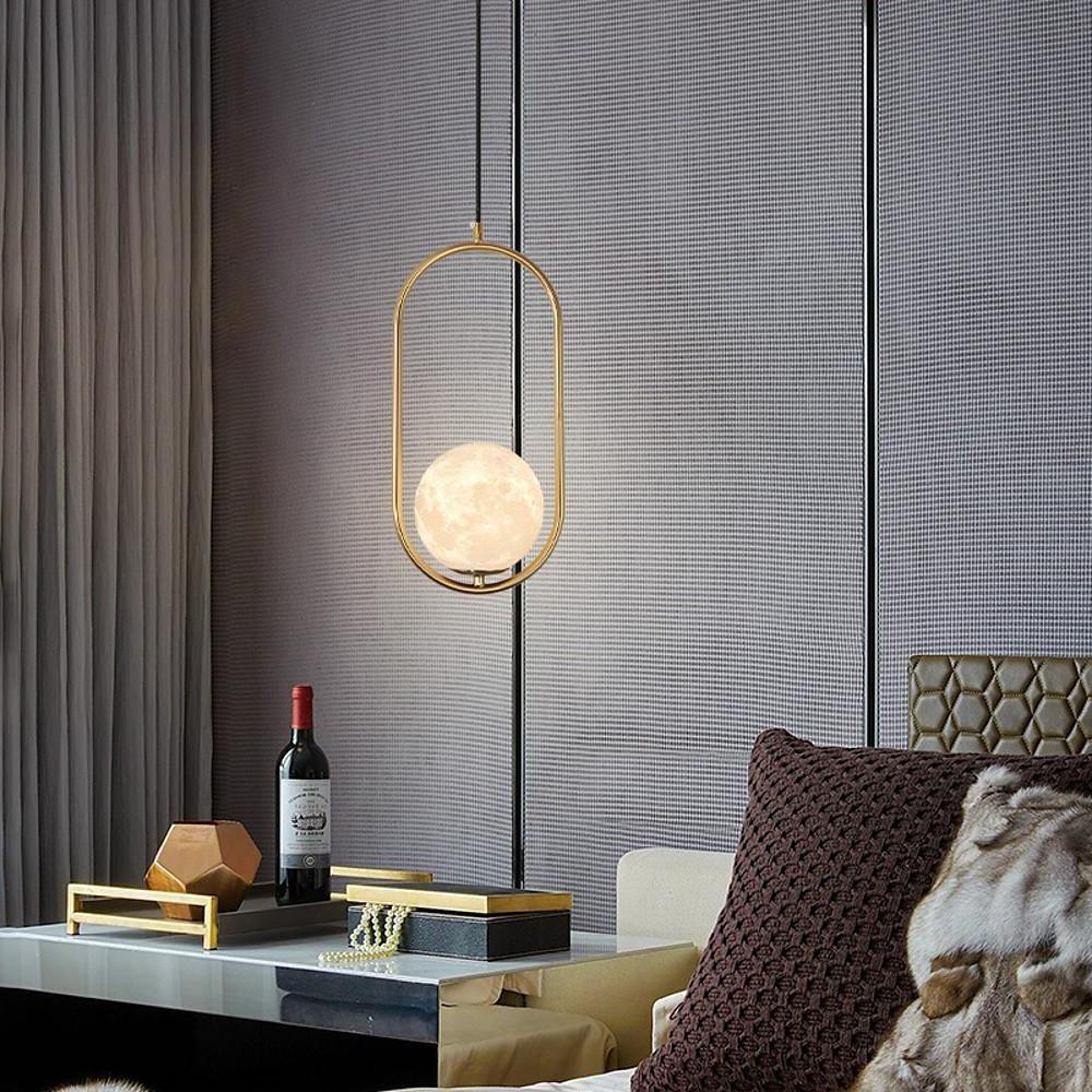 Oval Hanging Lantern LED Pendant Light with Adjustable Height and Acrylic Shade for Bedroom
