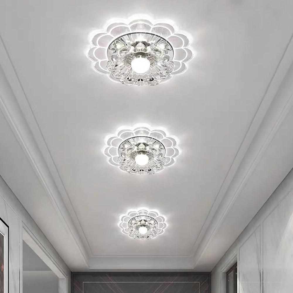 Modern Crystal Flower LED Flush Mount Ceiling Light for Entryway Kids Room and Hallway