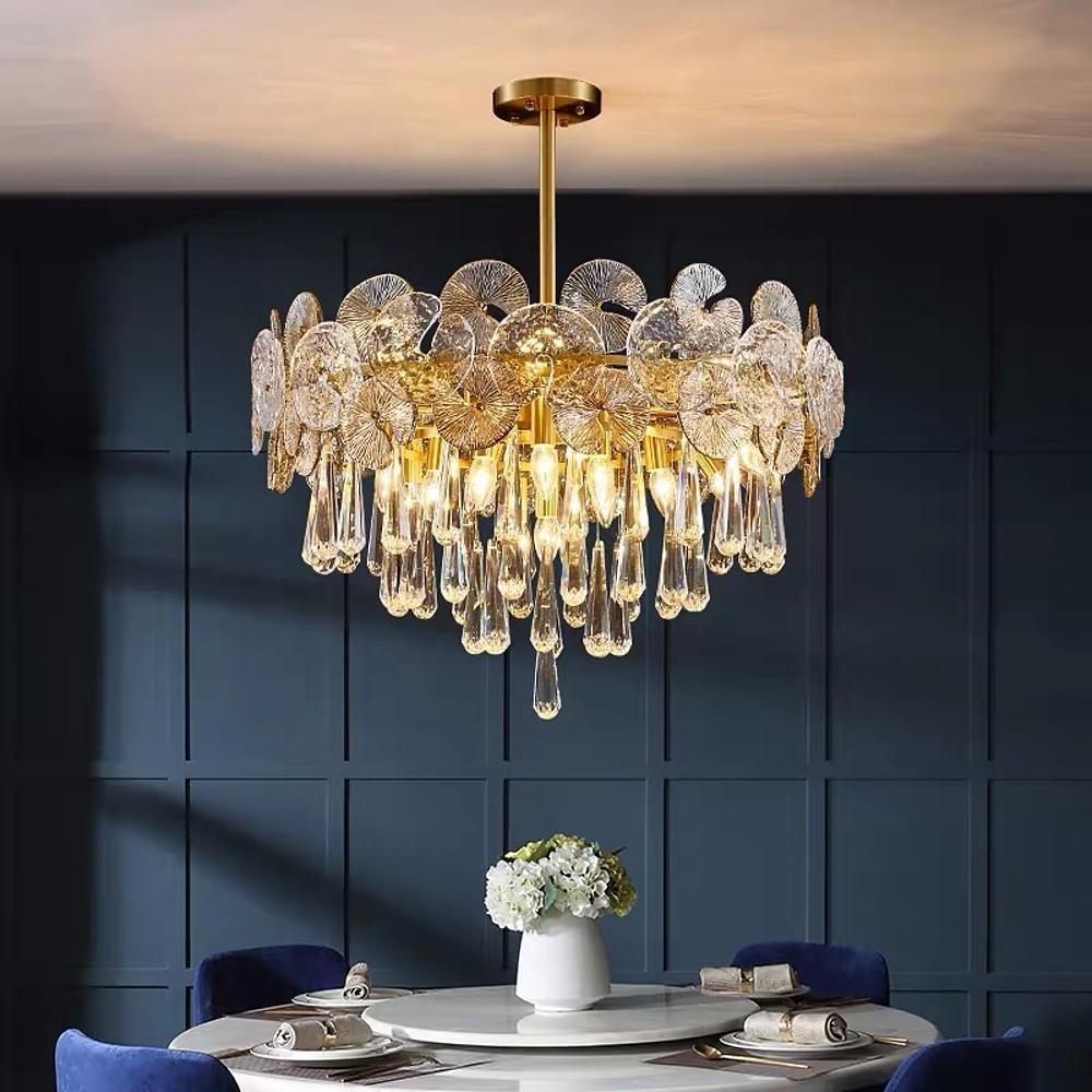 Modern Lantern Crystal Flush Mount Ceiling Light Metal Candelabra LED Fixture