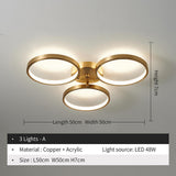 Modern Copper LED Flush Mount Ceiling Light Geometric Circular Gold Finish Three Light Fixture