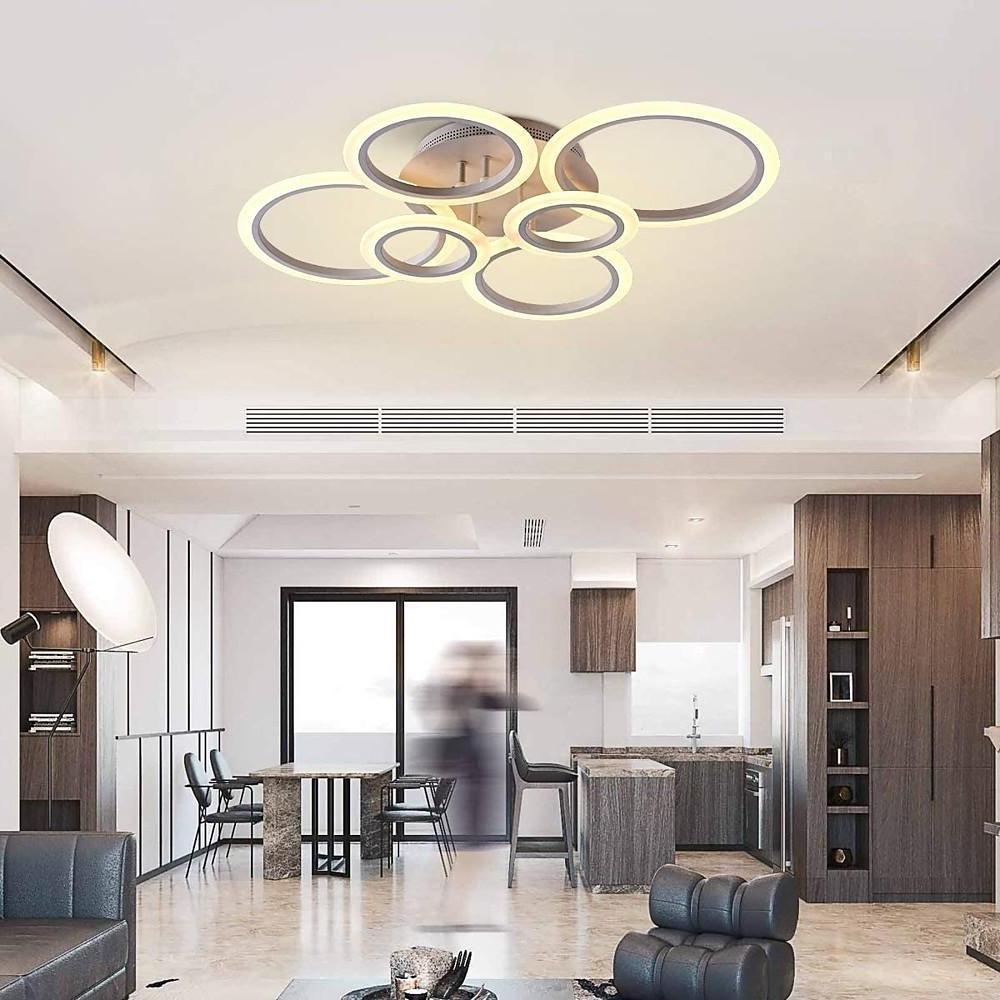 Modern Geometric Circles LED Cluster Ceiling Light Flush Mount Fixture for Bedroom and Living Room