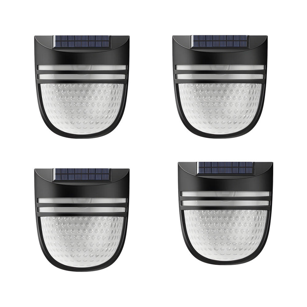 Pack of 4 Modern Outdoor Solar Powered Black LED Fence Wall Lights
