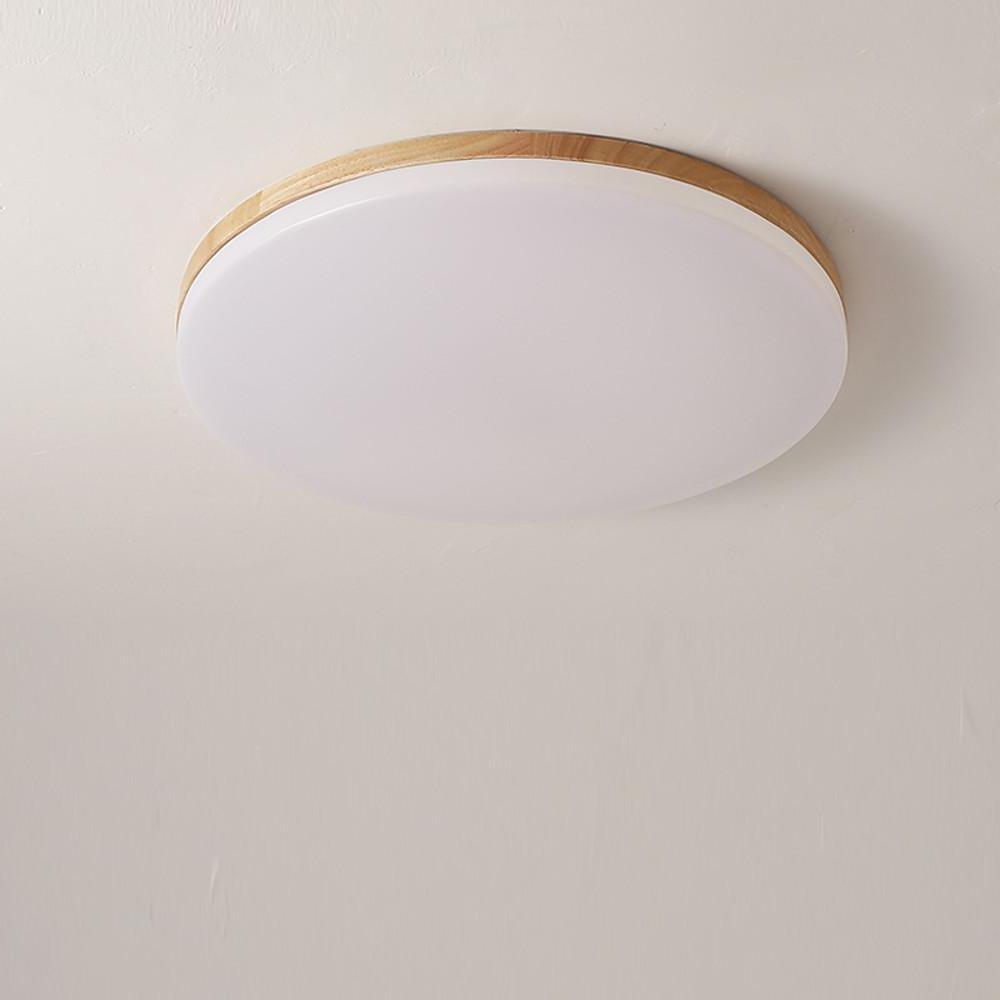 Minimalist Circular Bamboo Wood LED Flush Mount Light with Acrylic Shade