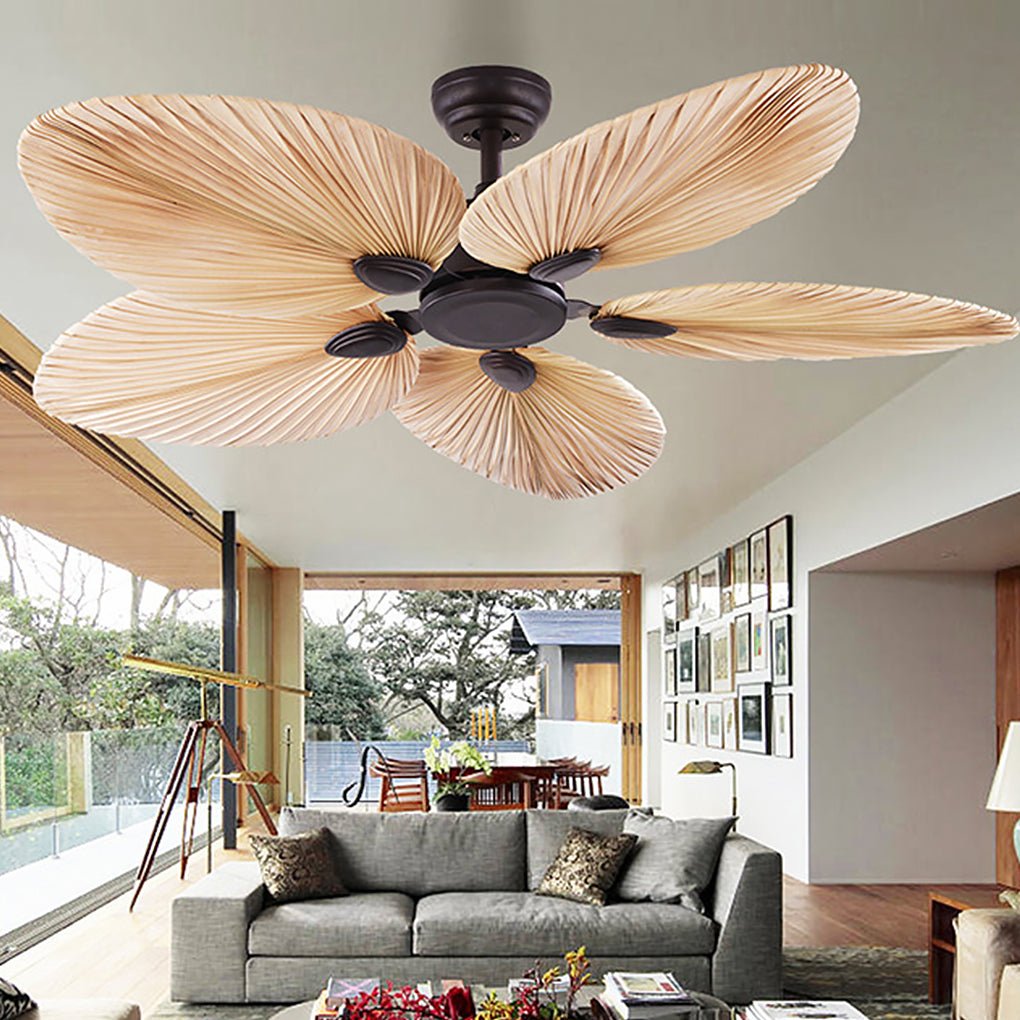Tropical Palm Leaf 52 Inch Flush Mount Ceiling Fan with Silent Inverter Motor and Remote Control
