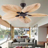 Tropical Palm Leaf 52 Inch Flush Mount Ceiling Fan with Silent Inverter Motor and Remote Control