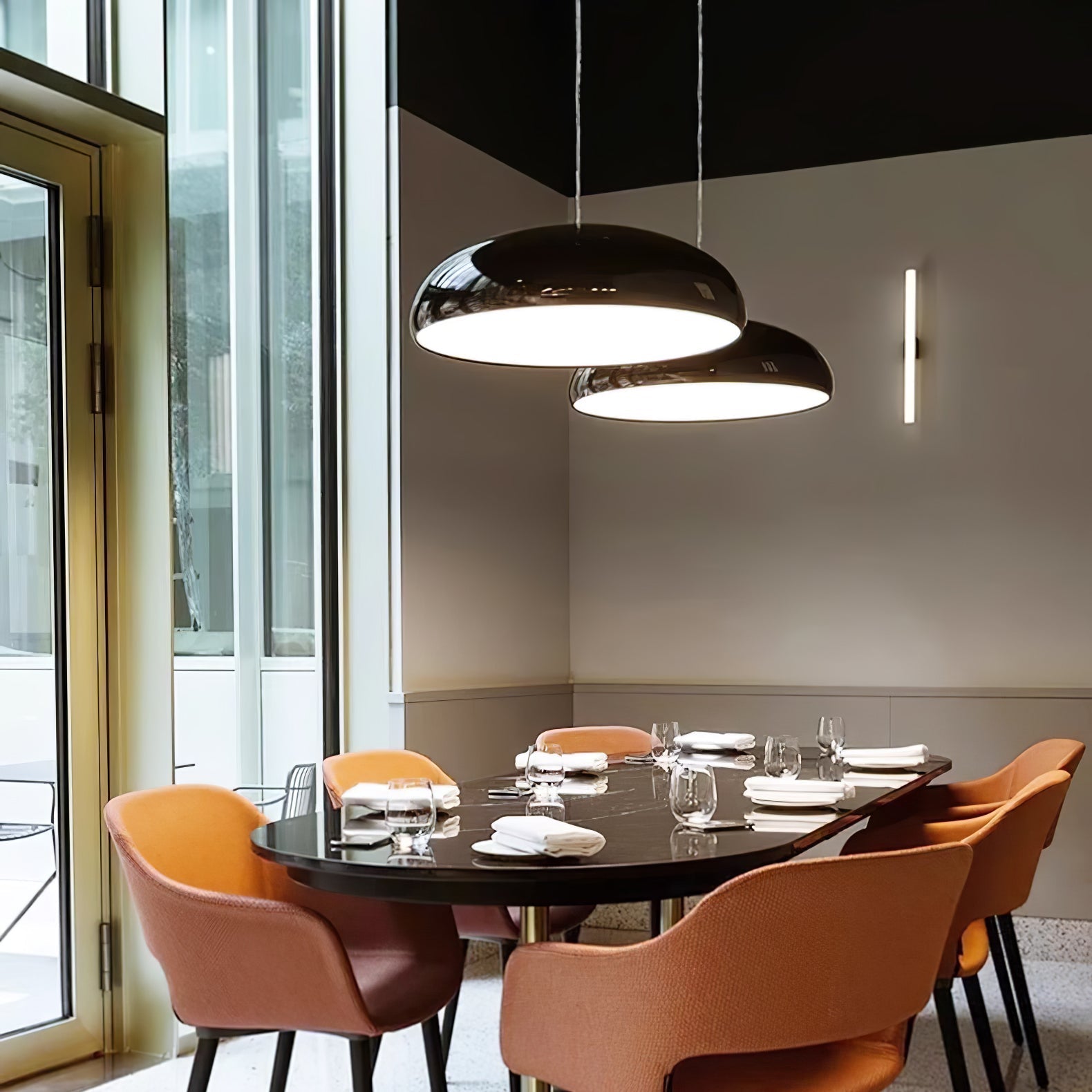 Pangen Modern Glossy Aluminum Dome Pendant Light 60cm Polycarbonate Diffuser Ceiling Fixture