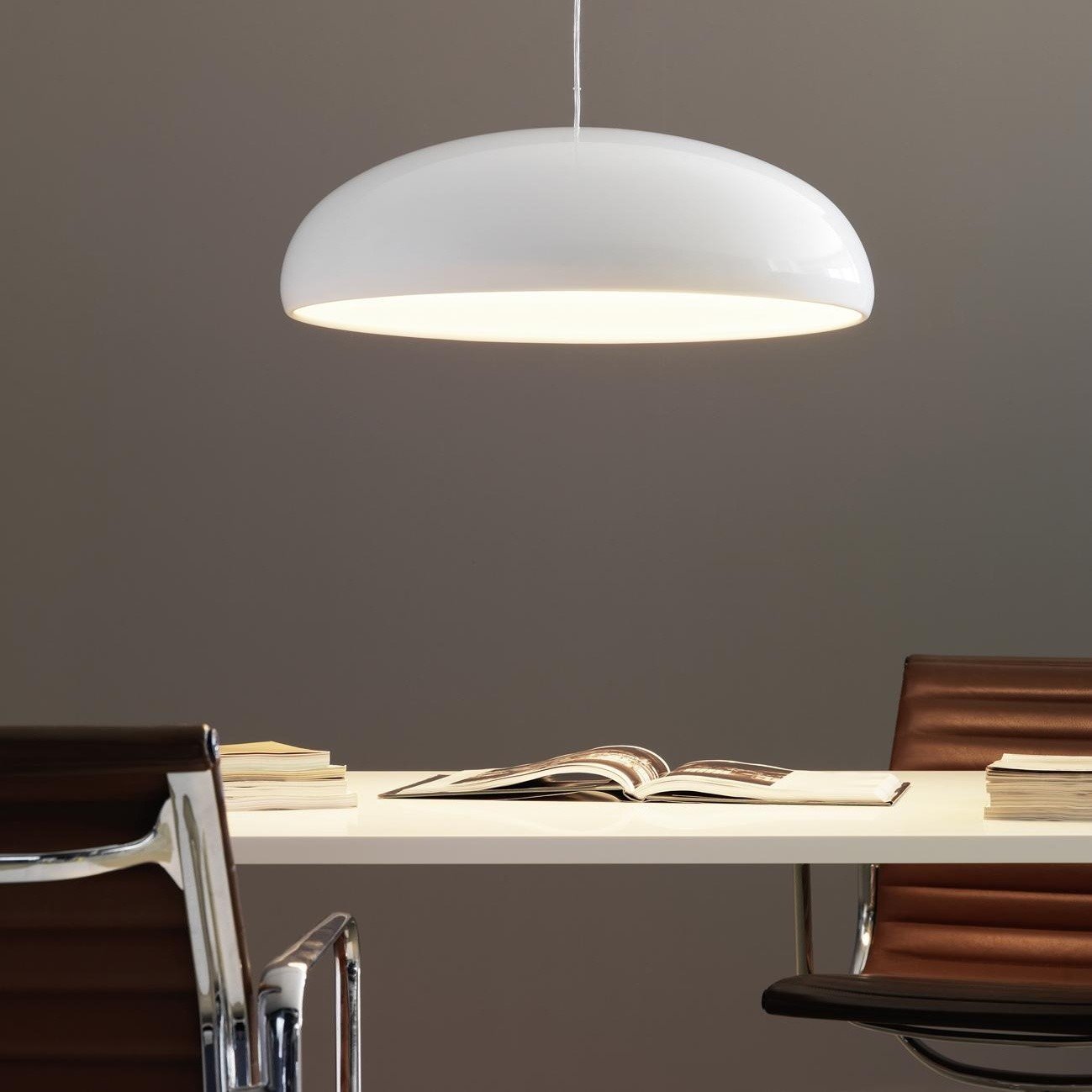Pangen Modern Glossy Aluminum Dome Pendant Light 60cm Polycarbonate Diffuser Ceiling Fixture