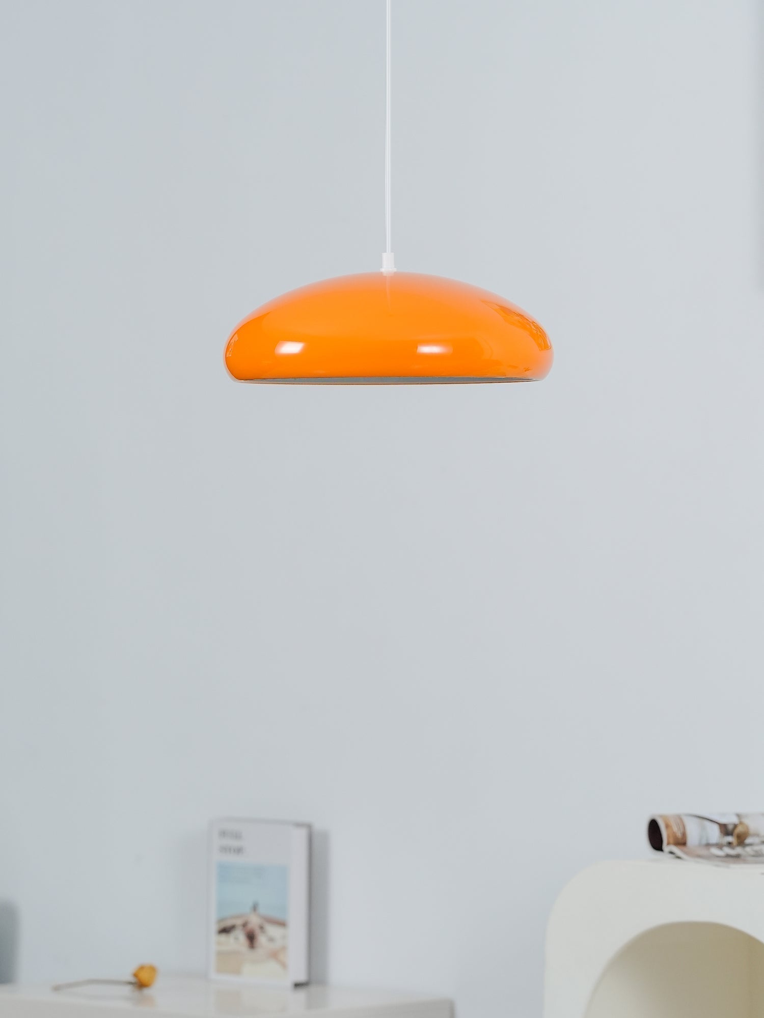 Pangen Modern Glossy Aluminum Dome Pendant Light 60cm Polycarbonate Diffuser Ceiling Fixture