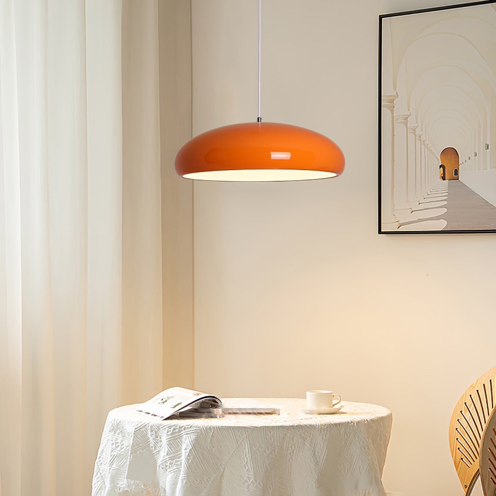 Pangen Modern Glossy Aluminum Dome Pendant Light 60cm Polycarbonate Diffuser Ceiling Fixture