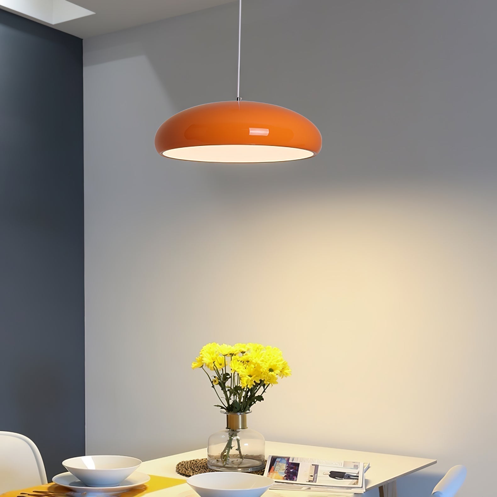 Pangen Modern Glossy Aluminum Dome Pendant Light 60cm Polycarbonate Diffuser Ceiling Fixture