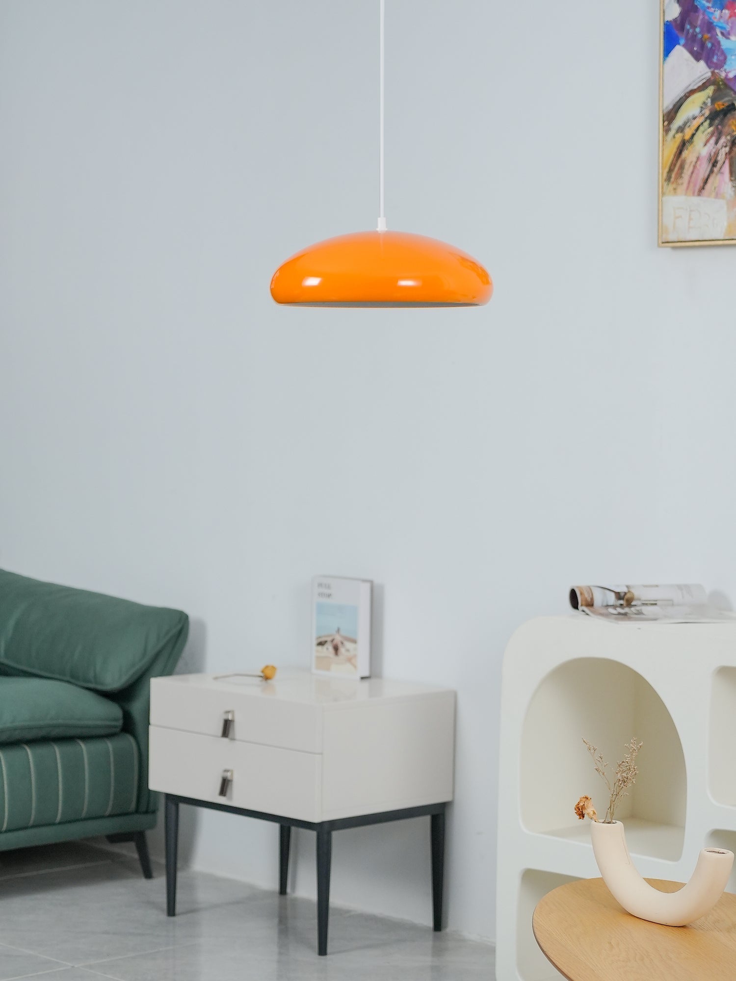 Pangen Modern Glossy Aluminum Dome Pendant Light 60cm Polycarbonate Diffuser Ceiling Fixture