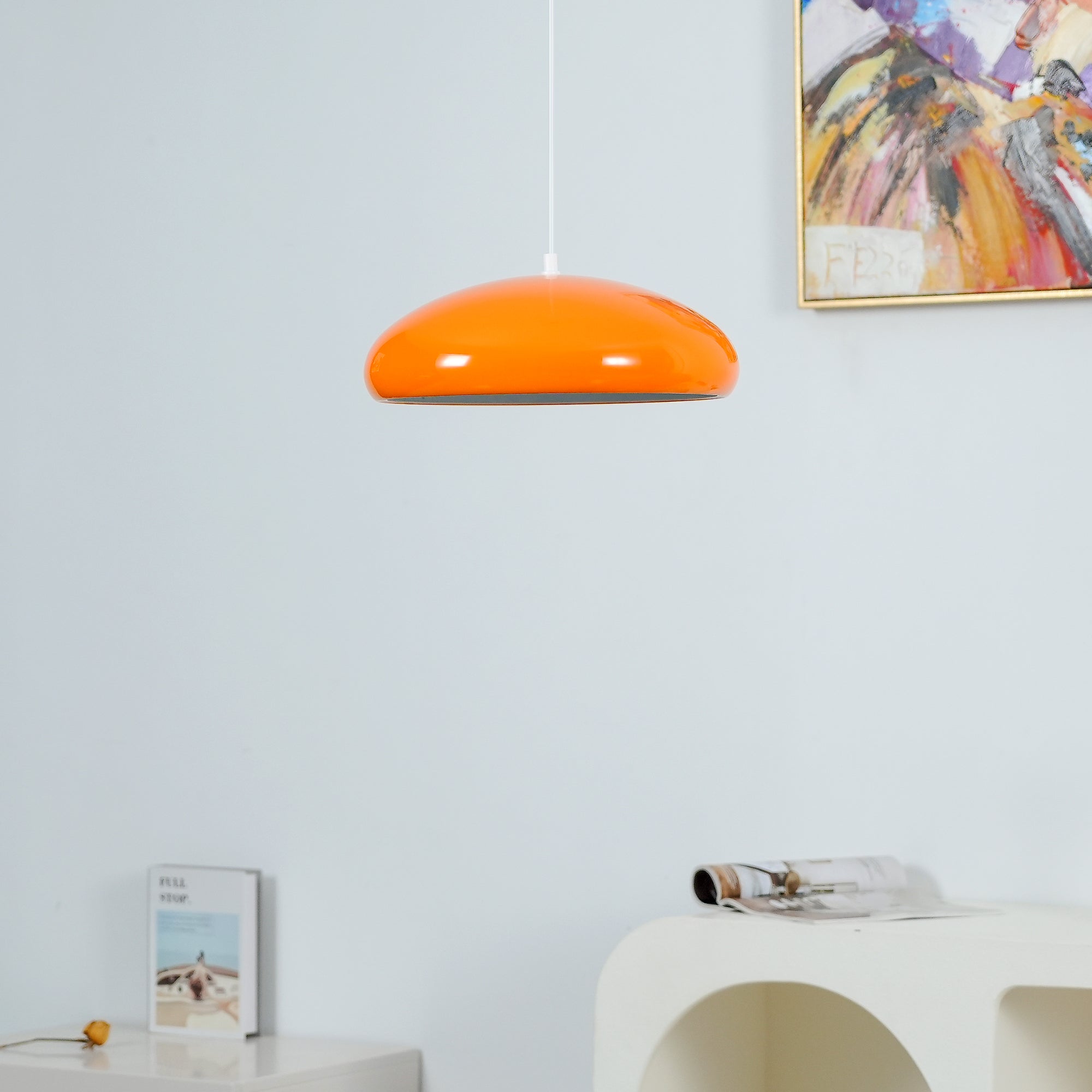 Pangen Modern Glossy Aluminum Dome Pendant Light 60cm Polycarbonate Diffuser Ceiling Fixture