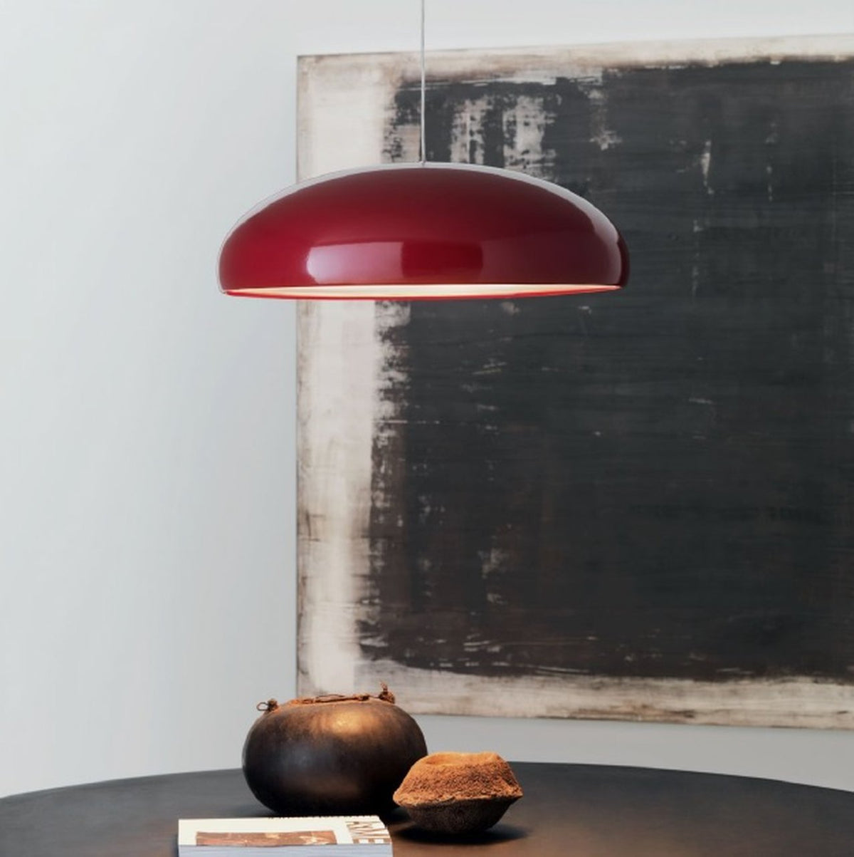 Pangen Modern Glossy Aluminum Dome Pendant Light 60cm Polycarbonate Diffuser Ceiling Fixture
