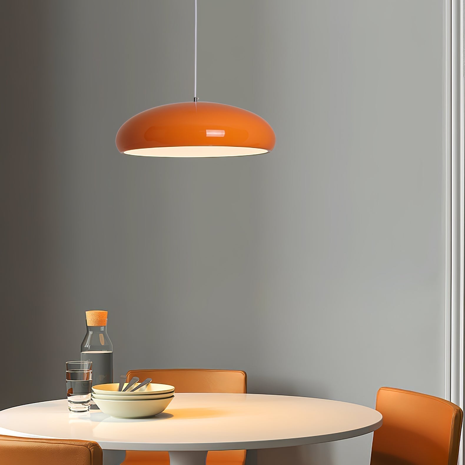 Pangen Modern Glossy Aluminum Dome Pendant Light 60cm Polycarbonate Diffuser Ceiling Fixture