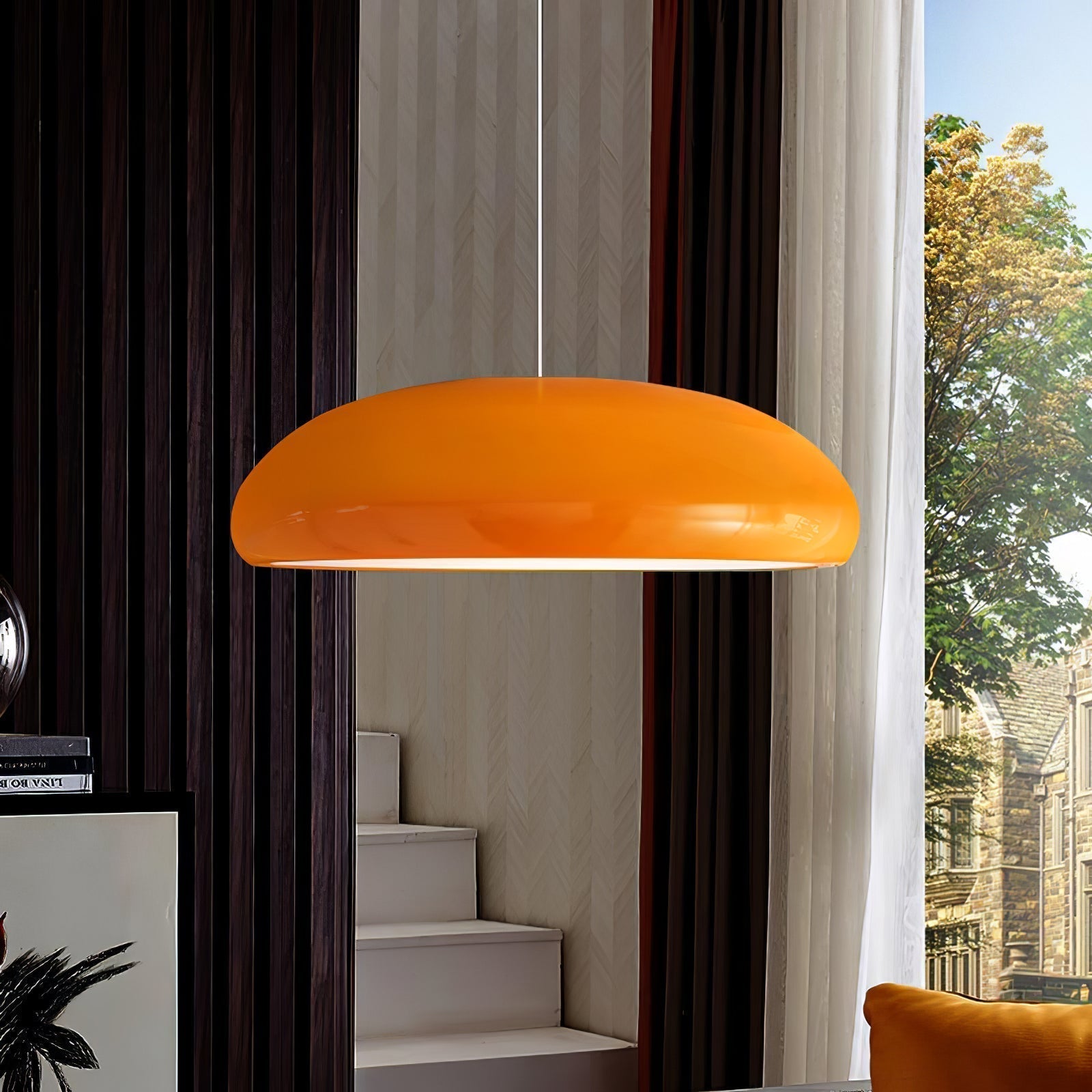 Pangen Modern Glossy Aluminum Dome Pendant Light 60cm Polycarbonate Diffuser Ceiling Fixture